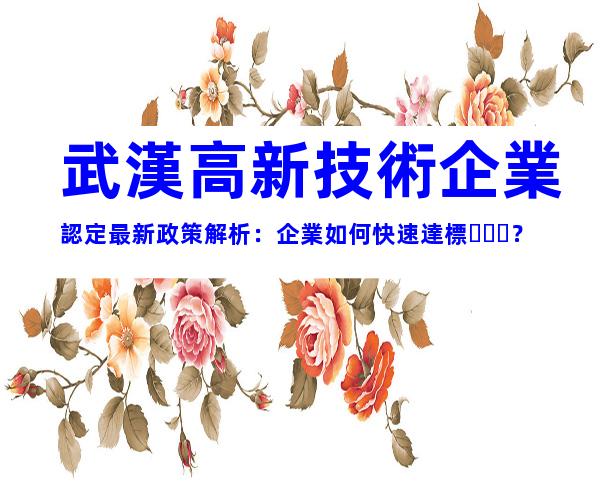 武漢高新技術企業認定最新政策解析：企業如何快速達標？